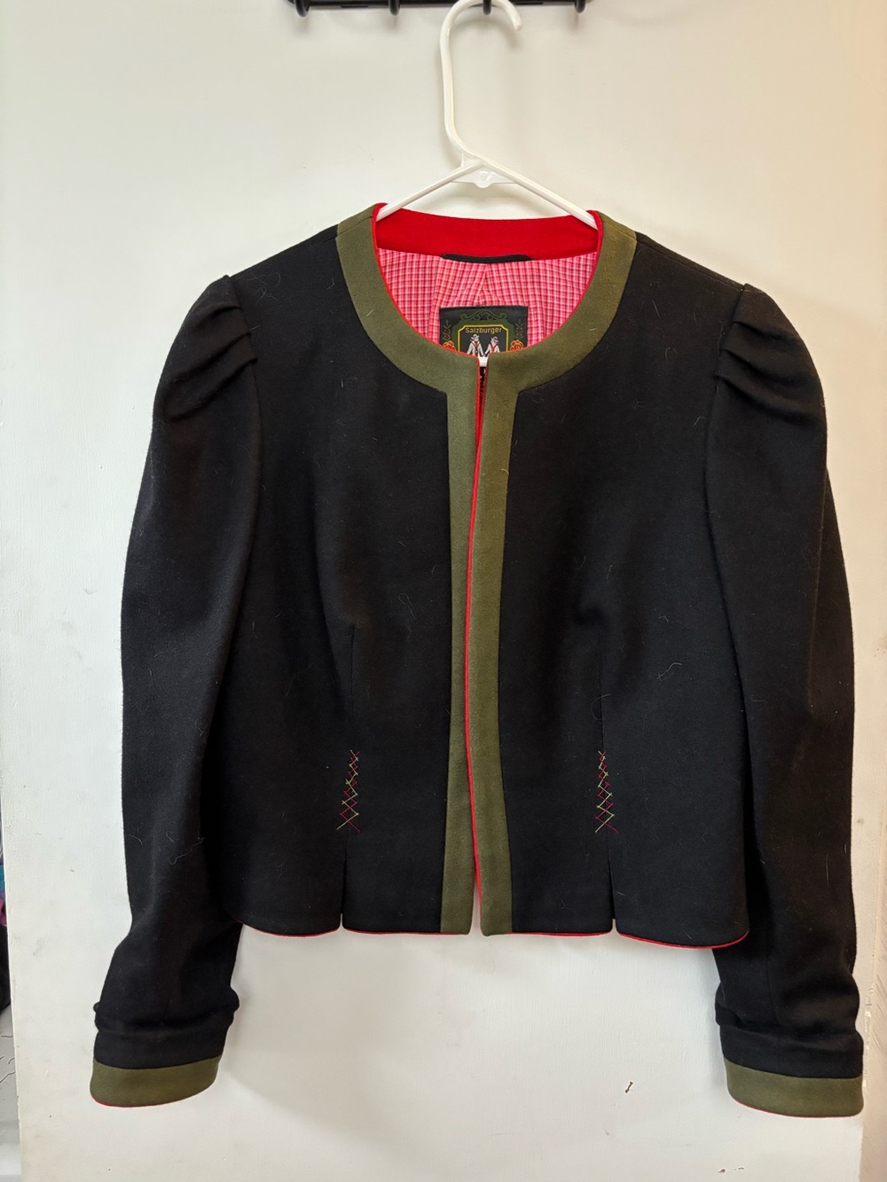 Vintage Salzburger Wenger Austrian Loden Wool Jacket Red Trachten EU 40 US M